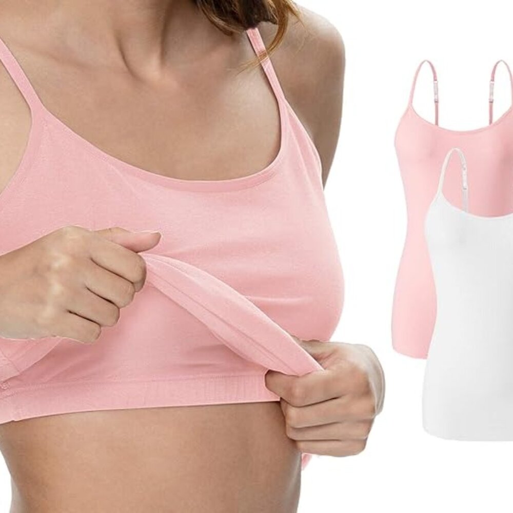NWT - 2-Pack - Womens Cotton Camisole, Adjustable Strap Tank Tops (Sz L)